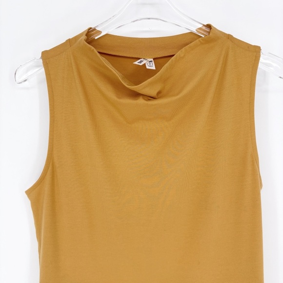 PACT | Organic Cotton Fit & Flare Mock Neck Midi Dress in Gold | Sz M - Picture 7 of 13